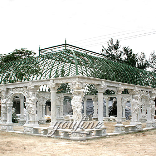 Large luxury white marble gazebo with lady statue for sale