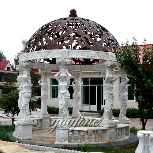 Outdoor luxury white marble garden gazebo with women statue for sale