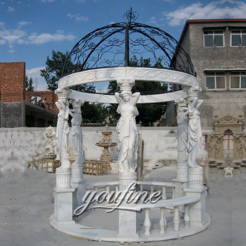 Outdoor marble gazebo with lady statue for sale