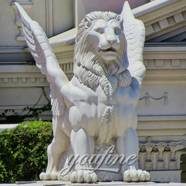 Outdoor garden sculpture of stone flying lions statues for sale