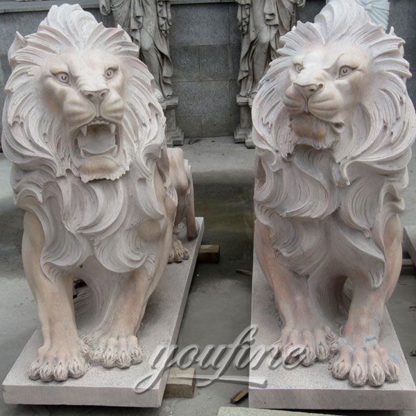 Classic natural modern white marble roaring Lion Statues for sale