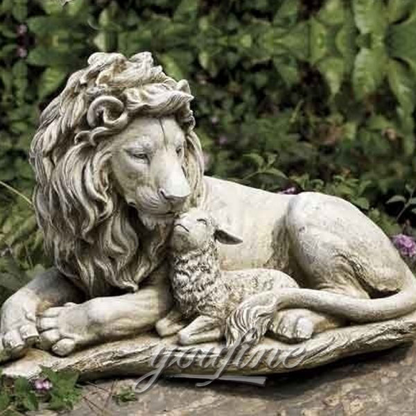 Garden stone lion statues with lamb for sale