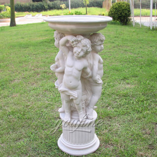 Large marble plant pot with little angel decoration outdoor