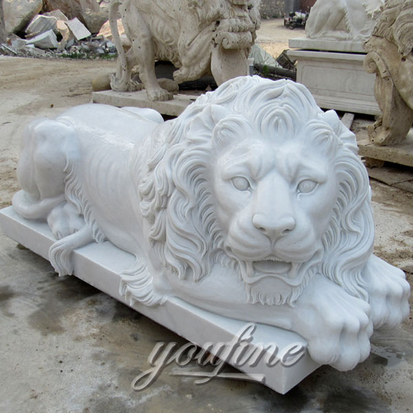 Popular design life Size white marble lying Lion statues outdoor