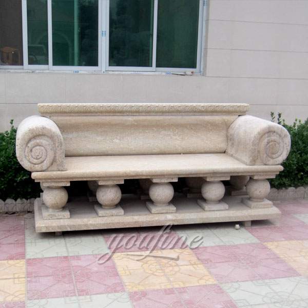 Natural antique beige marble bench for outdoor garden