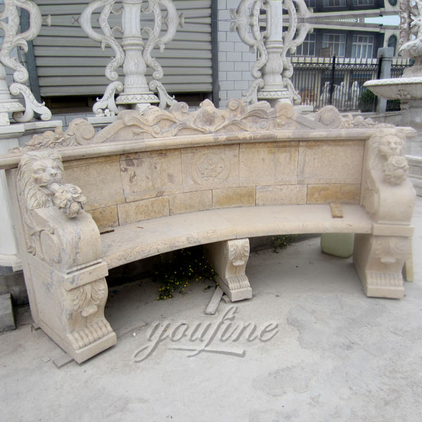 Outdoor antique hand carved beige marble bench for garden decor