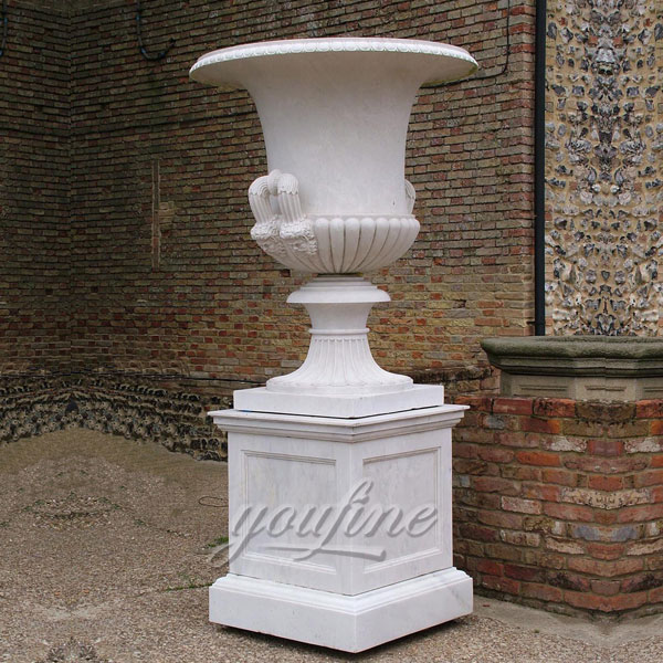 Outdoor classical design marble garden pot with base for sale