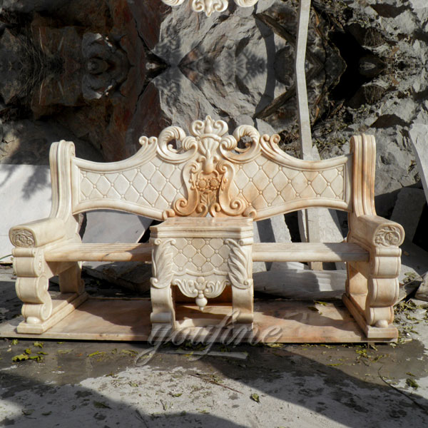 Outdoor garden decor natural beige marble bench for sale