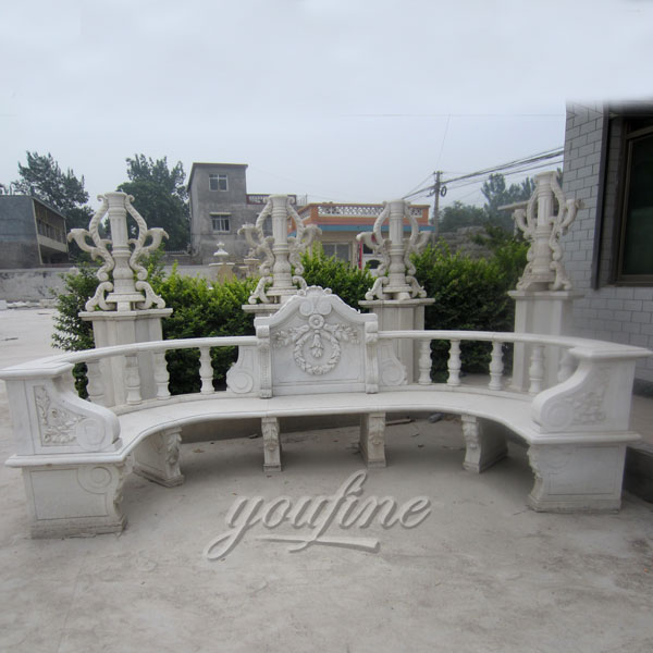 Outdoor pure white hand carved marble gazebo bench for garden