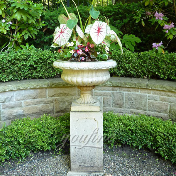 Outdoor white marble planter for garden decor
