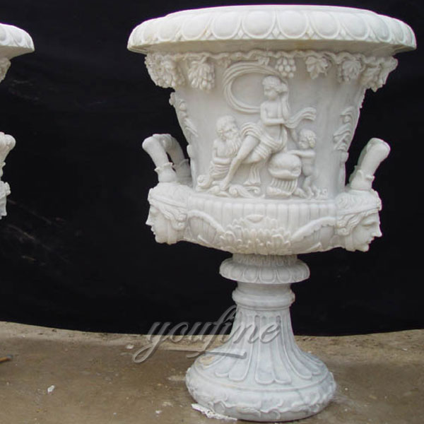 Outdoor white marble pot for garden decor