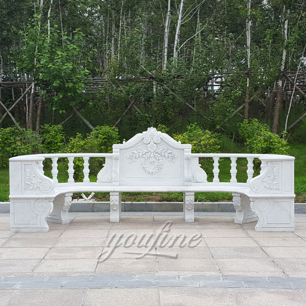 Pure white marble carved long garden gazebo bench for sale