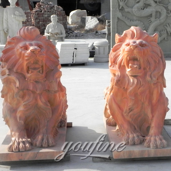 Yellow roaring life size marble lion statues for lawn ornaments decoration