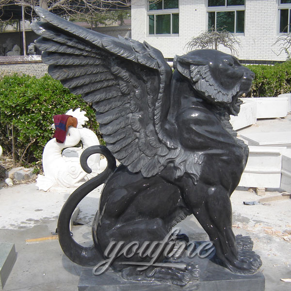 Flying lion garden black marble statues in stock