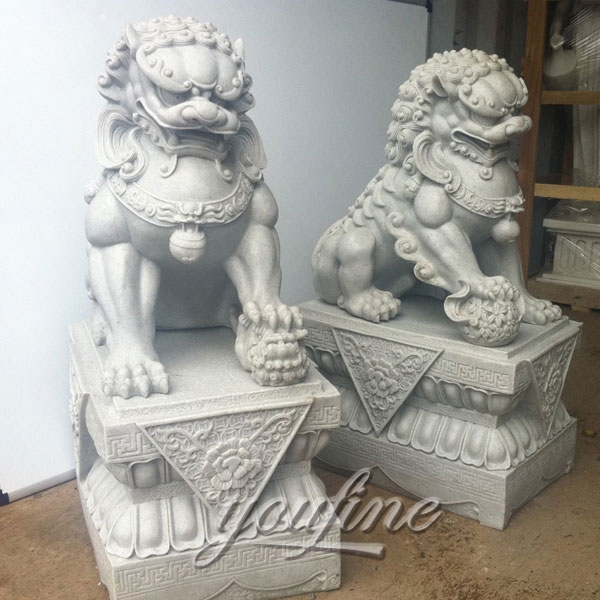 Chinese foo dog marble statues in pairs for garden ornaments