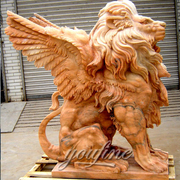 Winged natural stone lion statue for outdoor lawn ornaments